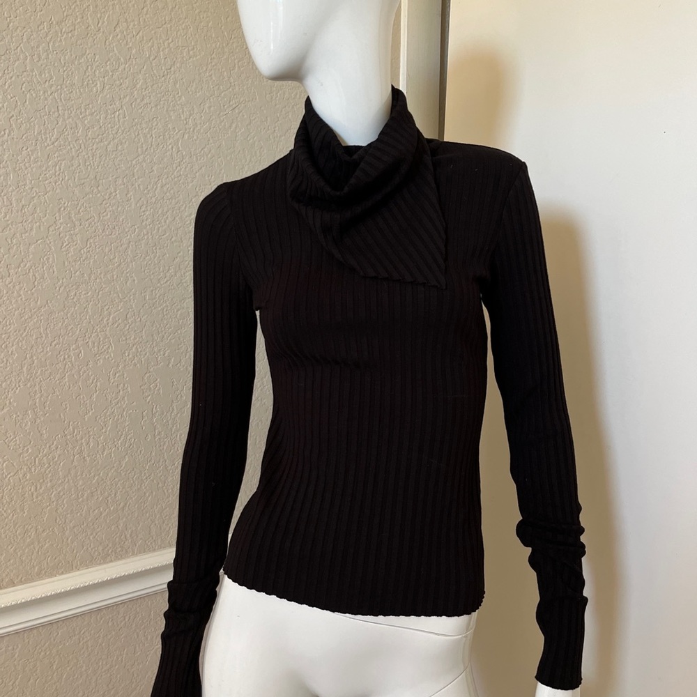 THE RANGE NWT! Black Viscose Ribbed Stretch Knit Turtleneck Sweater Sz S NEW!